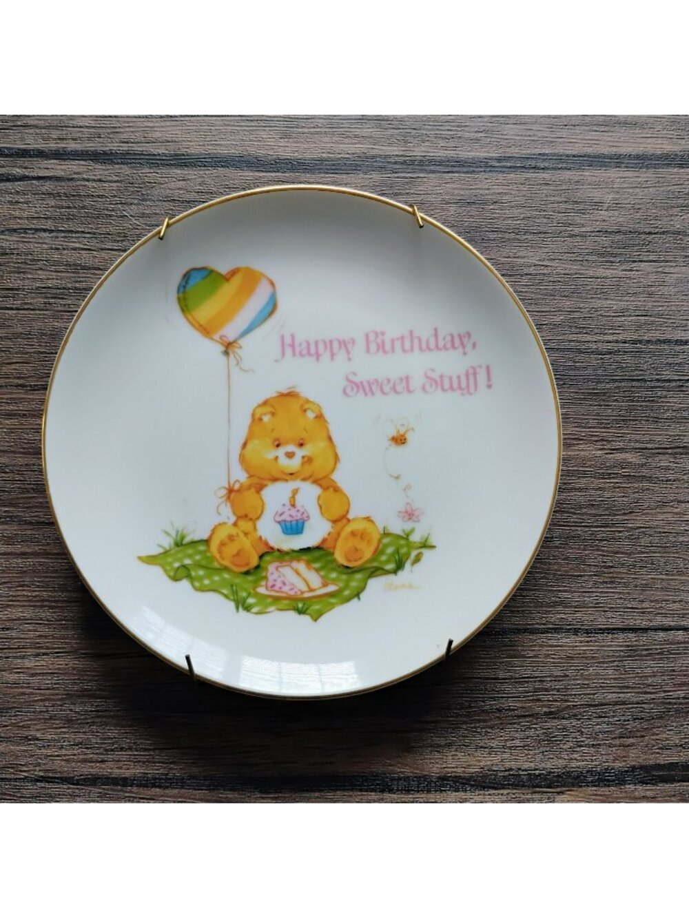Care Bears Birthday Bear Lasting Memories Porcelain Collector Plate 1983 Hanger